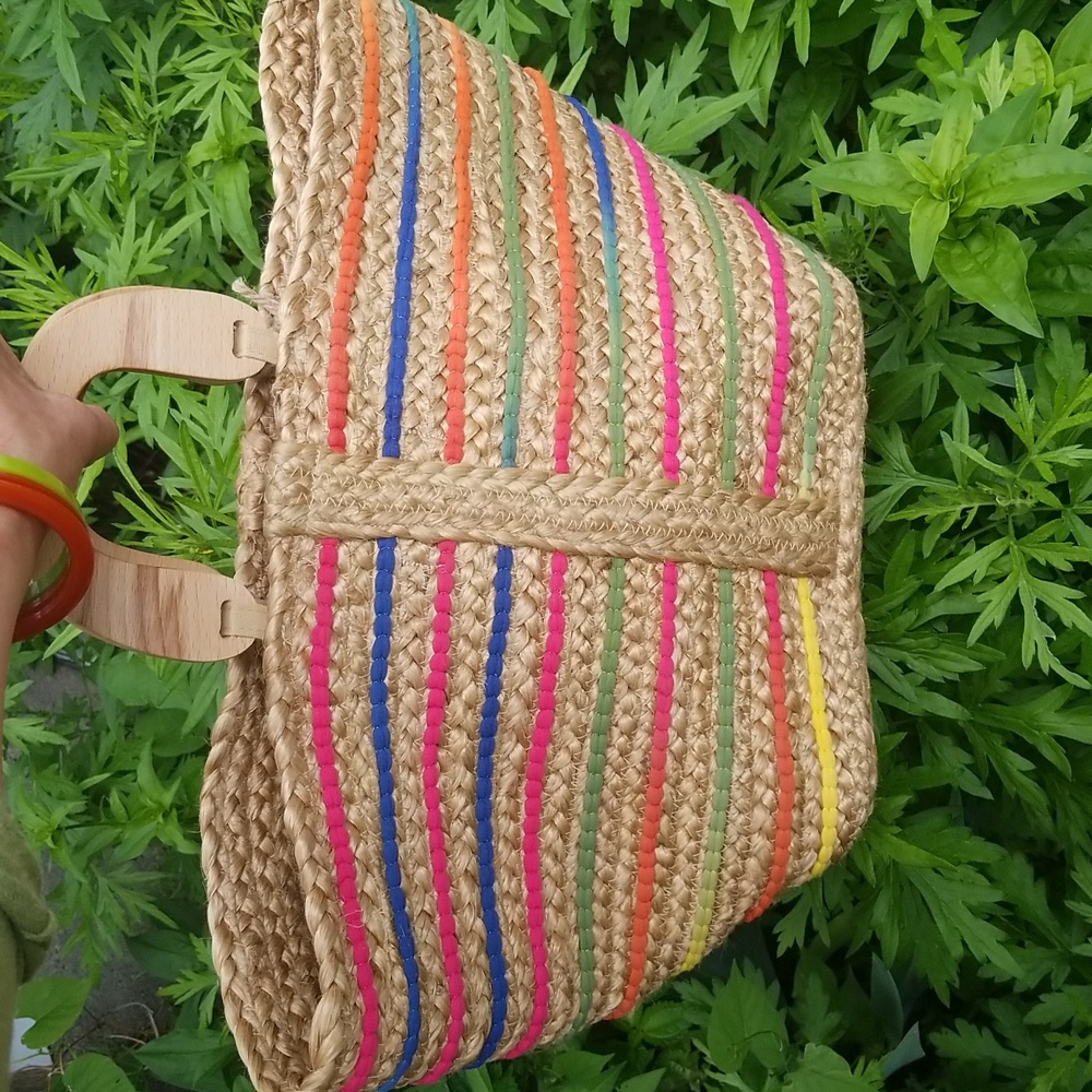 NWT Anthropologie Large Boho Straw Bag Tote ANTIK KRAFT Tuhi Jute Rainbow